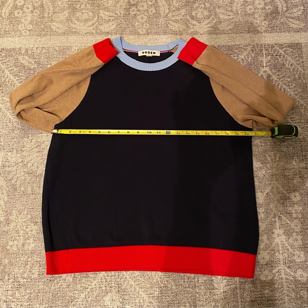 Boden Meg Saddle Sleeve Sweater Blue/Brown/Red Size M Cotton & Cashmere - Picture 4 of 6